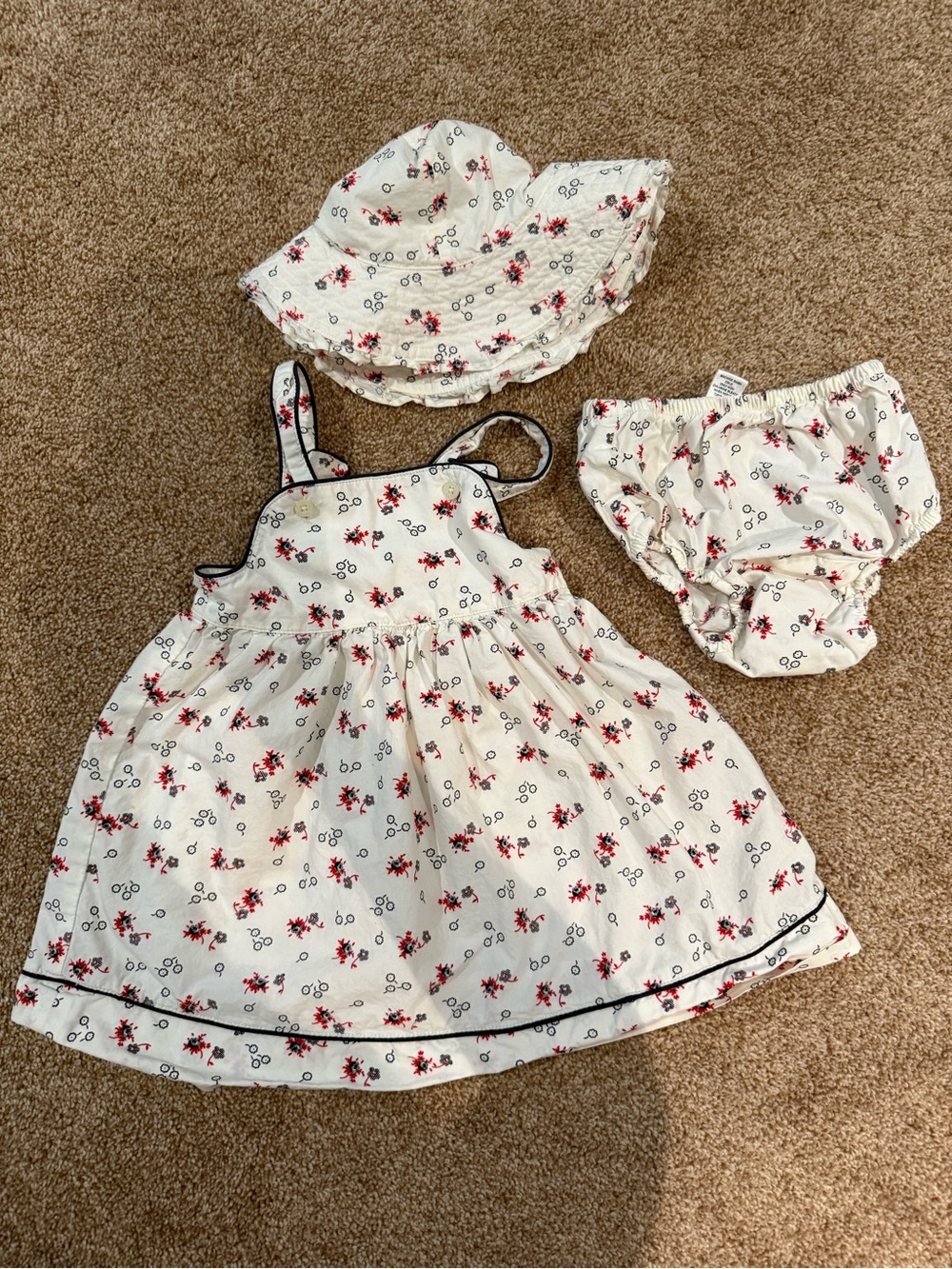 Baby GAP Floral Sun Dress Set with Hat and Bloomers -  with Red Flowers